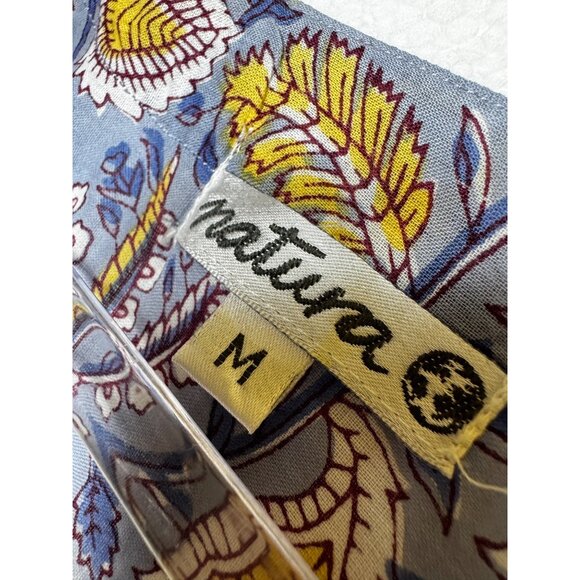 Floral Natura Womens 100% Cotton Blouse Medium Blue/Yellow Boho Hippie top cute - Picture 2 of 7